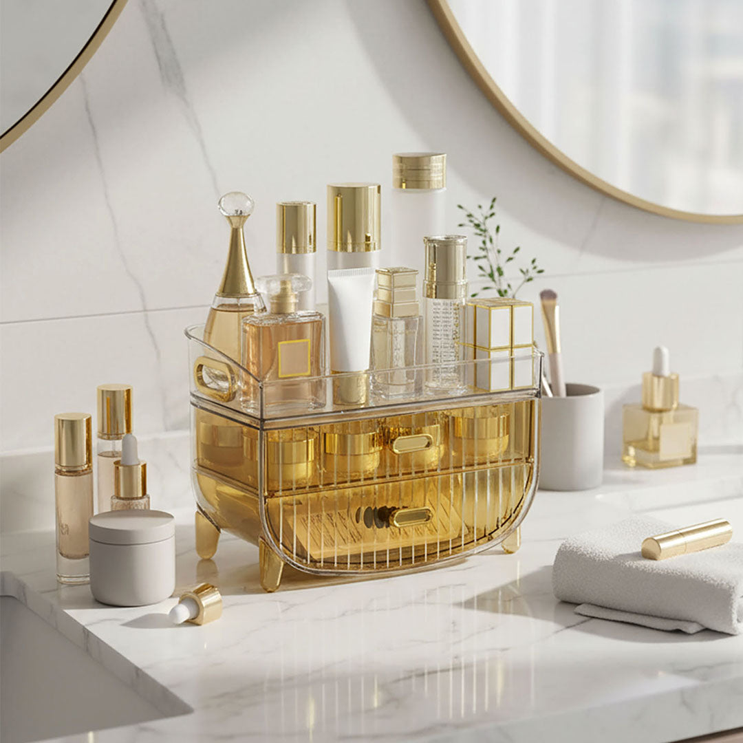 3 Tier Golden Yellow Multifunctional Countertop Cosmetic Storage Organiser