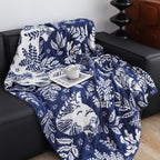 SOGA Deep Blue Cat Floral Print Throw Blanket 160x200cm Polyester