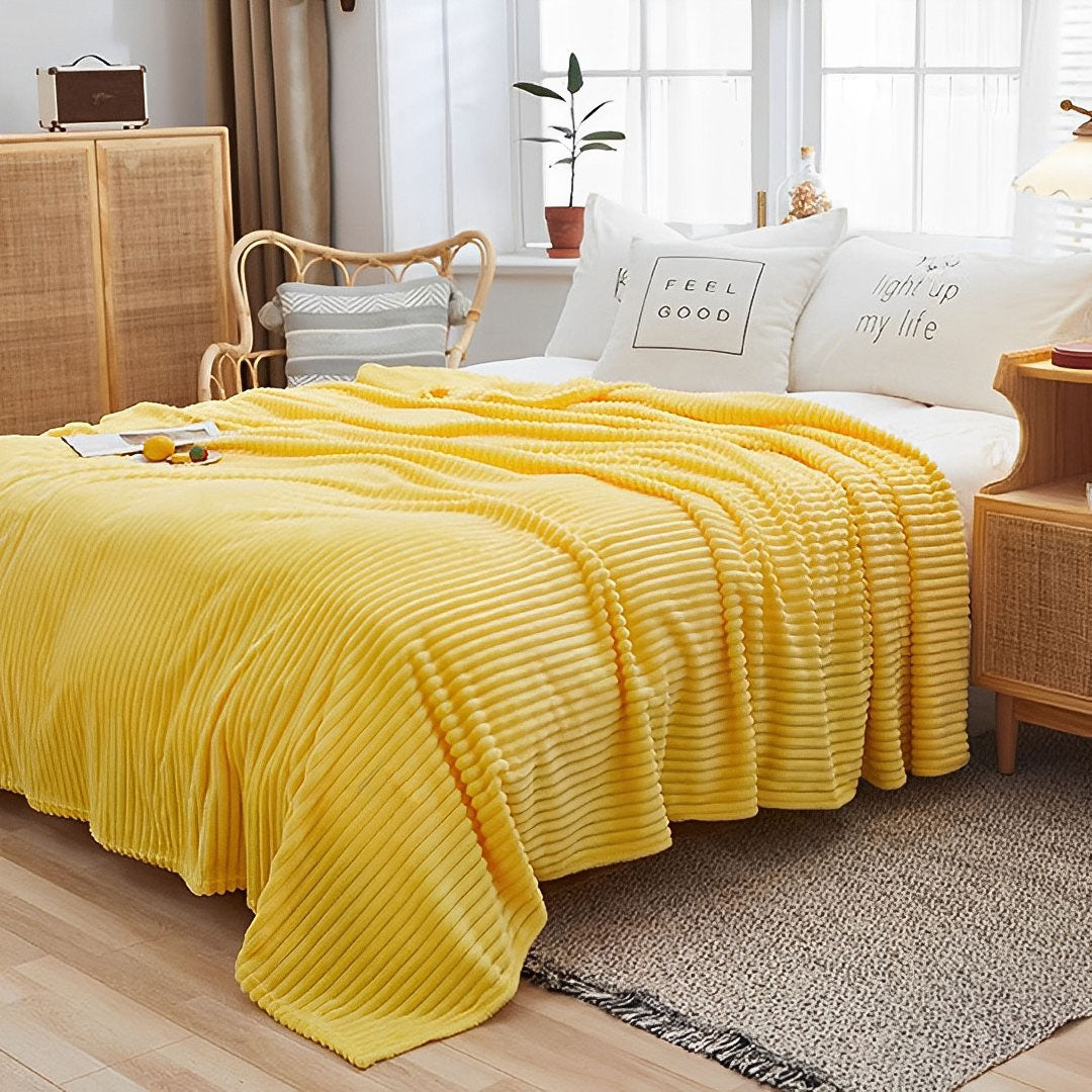 SOGA Yellow Throw Blanket Warm Cozy Striped Pattern Thin Flannel Coverlet