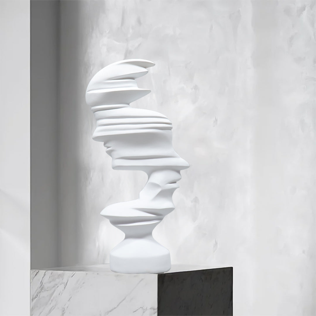 SOGA 44cm White Dual-Face Resin Sculpture Modern Abstract Art Accent for Home Décor
