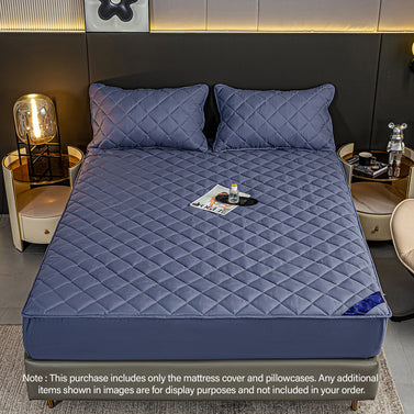 153cm Blue Wide Cross-Hatch Mattress Cover