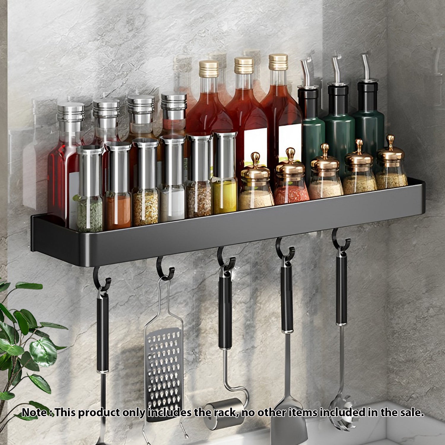 40cm Black Rectangular Kitchen Spice Storage  with Hooks