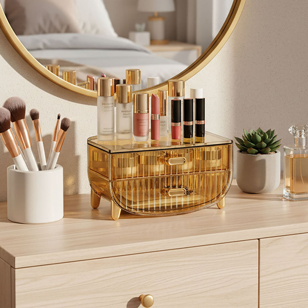 2 Tier Golden Yellow Multifunctional Countertop Cosmetic Storage Organiser
