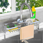 Silver Kitchen Sink Faucet Organiser with Towel Bar Holder