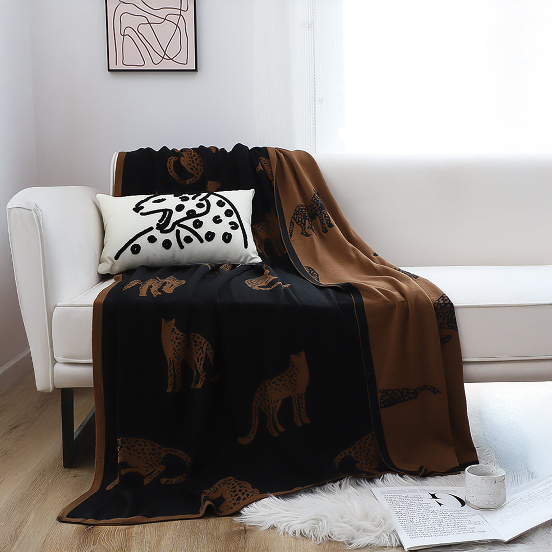 SOGA Black Brown Animal Print Throw Blanket 130x180cm Polyester