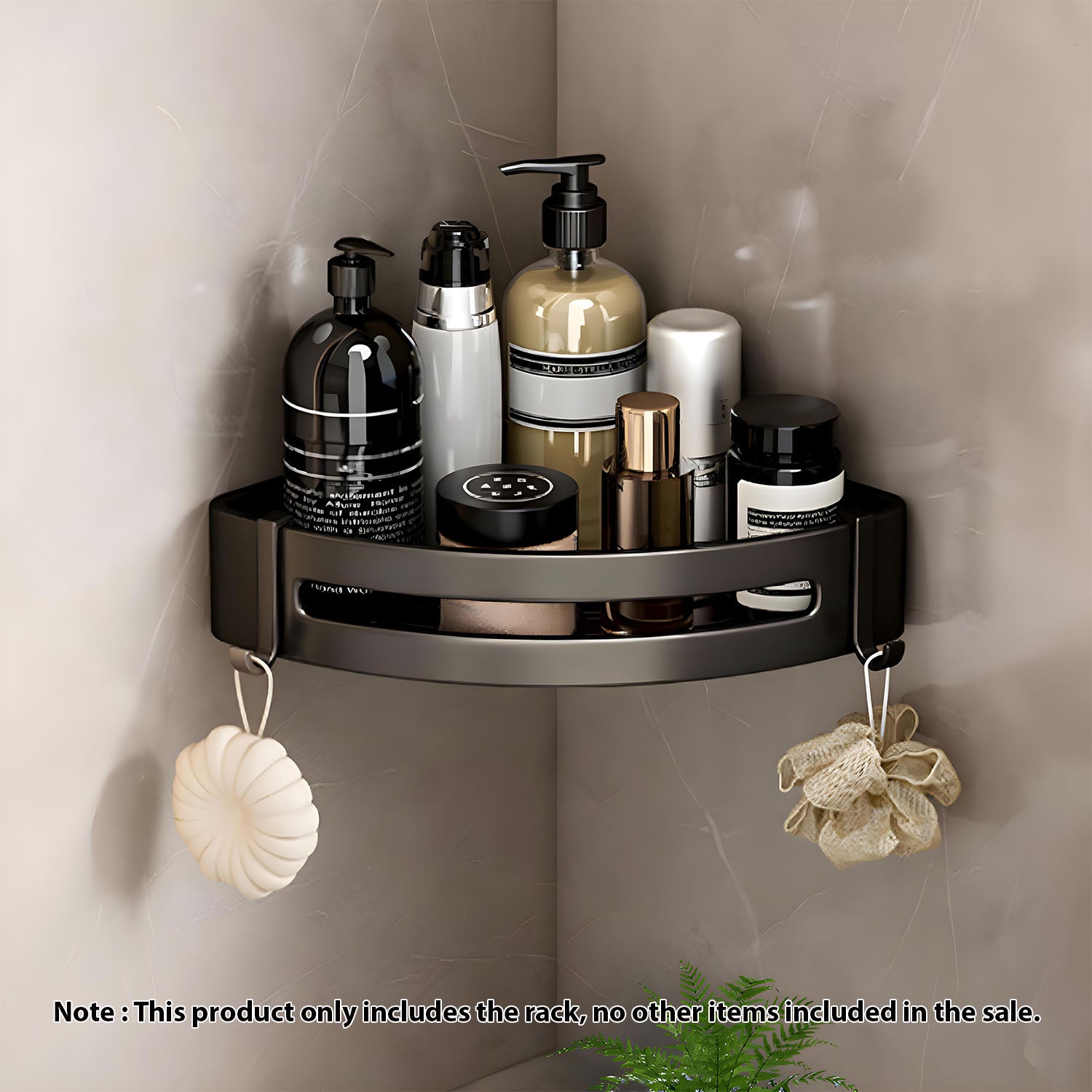 Black Wall-Mounted Triangular Bathroom Storage Rack with Hooks