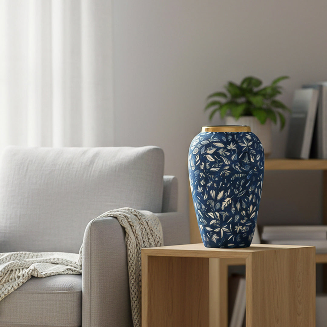 30x19 Blue Medium Ceramic Flower Vase Elegant Living Room Home Decor