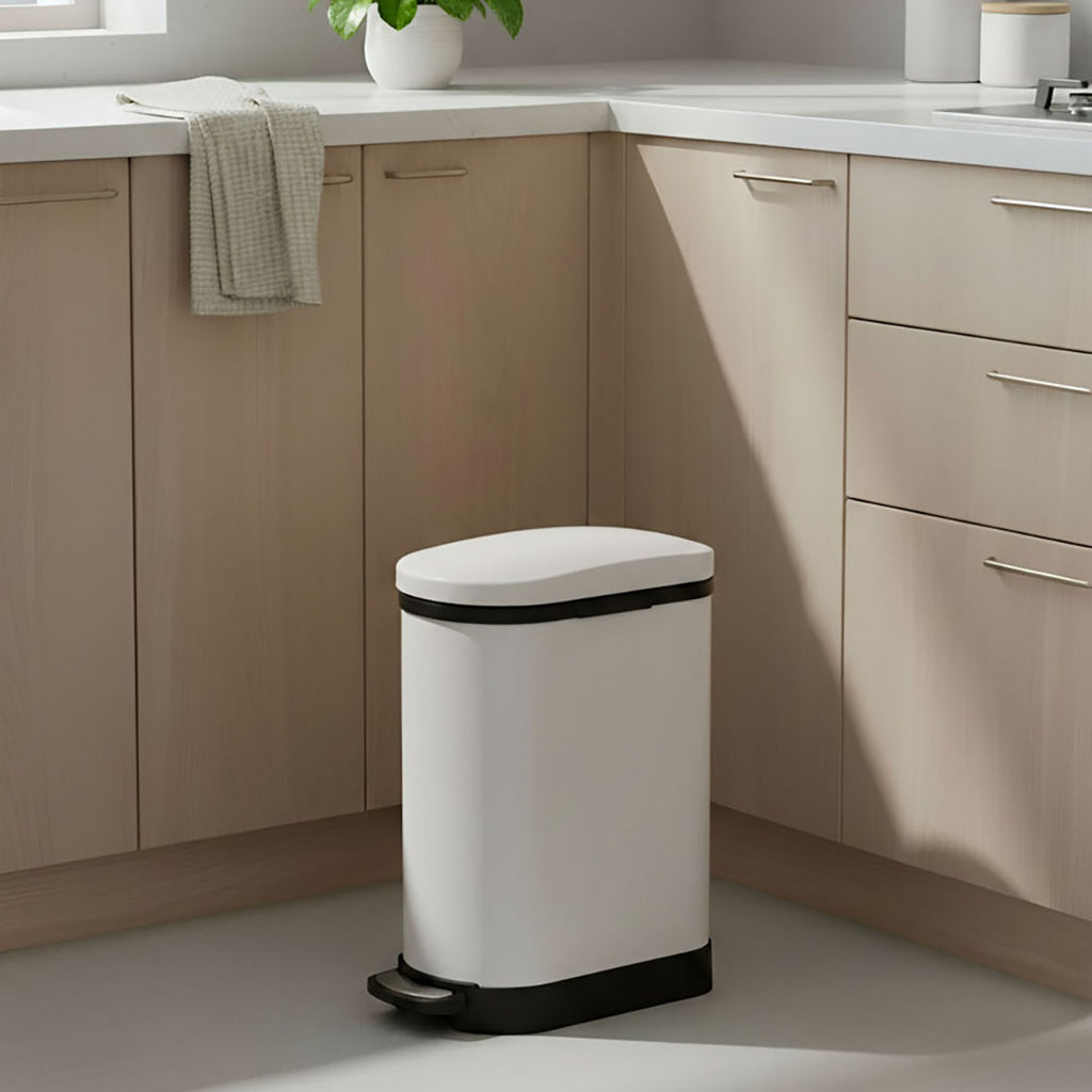Foot Pedal Stainless Steel Trash Bin 10L U White