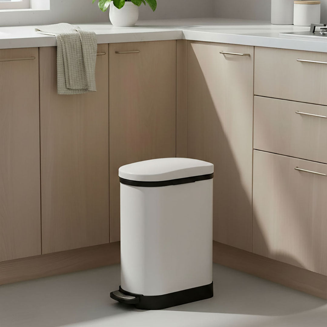 Foot Pedal Stainless Steel Trash Bin 10L U White