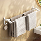 52cm White Wall-Mounted Double Pole Towel Holder with Hooks