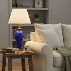 Ceramic Oval Table Lamp Dark Blue