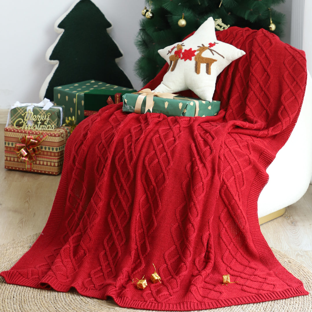 130x180cm Throw Blanket Red Christmas Chunky Yarn