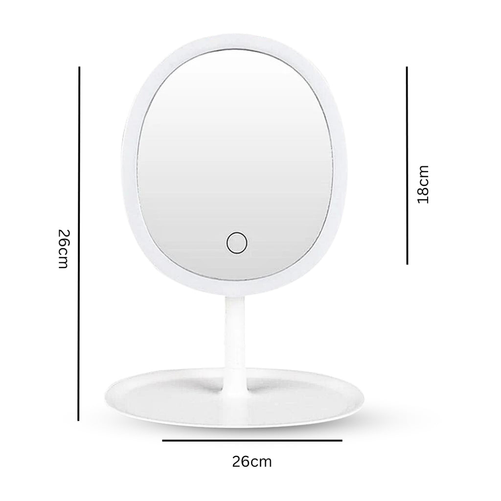 SOGA 26cm White Oval Smart LED Makeup Bedroom Table Vanity Mirror Tricolor Adjustable Light