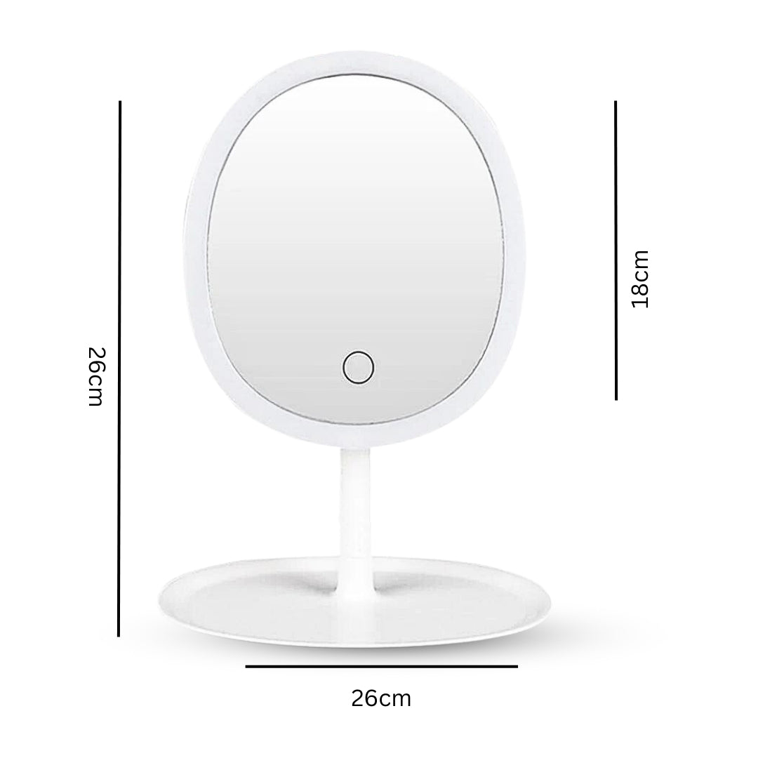 SOGA 26cm White Oval Smart LED Makeup Bedroom Table Vanity Mirror Tricolor Adjustable Light