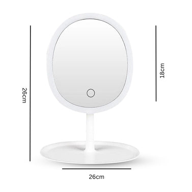 SOGA 26cm White Oval Smart LED Makeup Bedroom Table Vanity Mirror Tricolor Adjustable Light w/ 5x Magnification