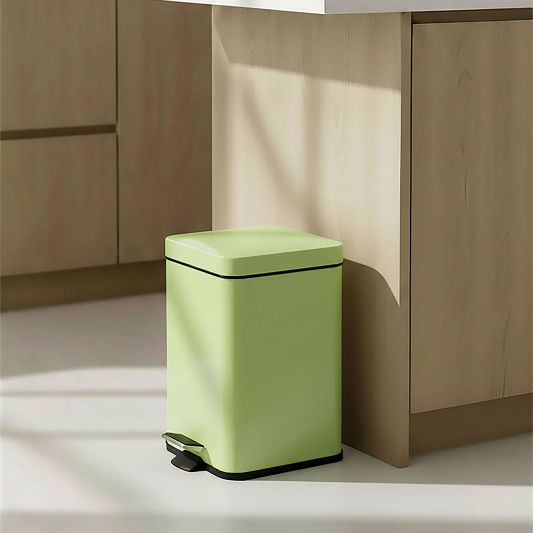 Foot Pedal Stainless Steel Trash Bin Square 6L Green