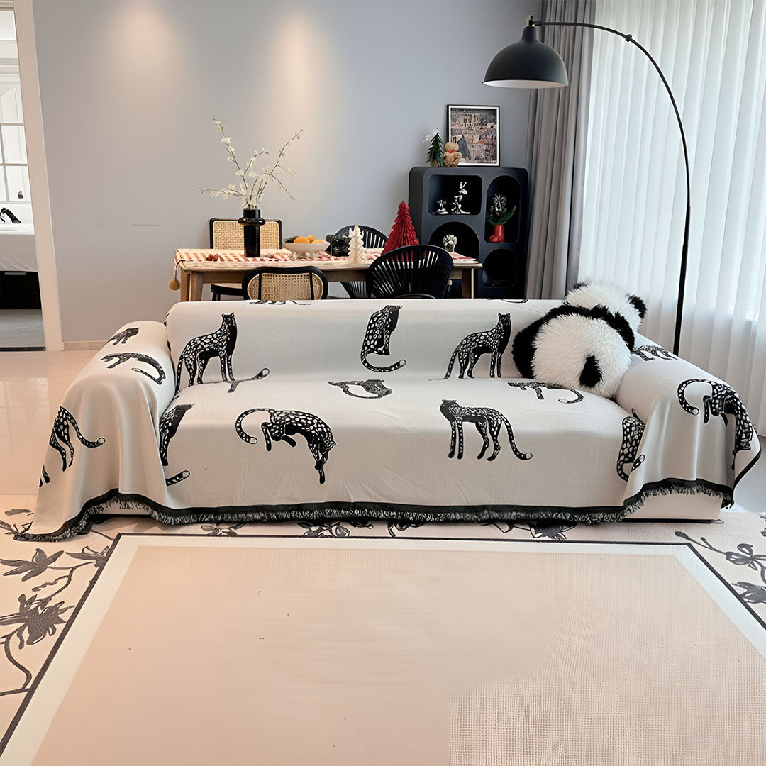 SOGA Three-seater White Sofa Cover Leopard Print 180x340cm Polyester