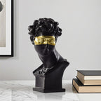 SOGA 56cm Black Resin Bust Sculpture Gold Masked Design Modern Art for Home Décor