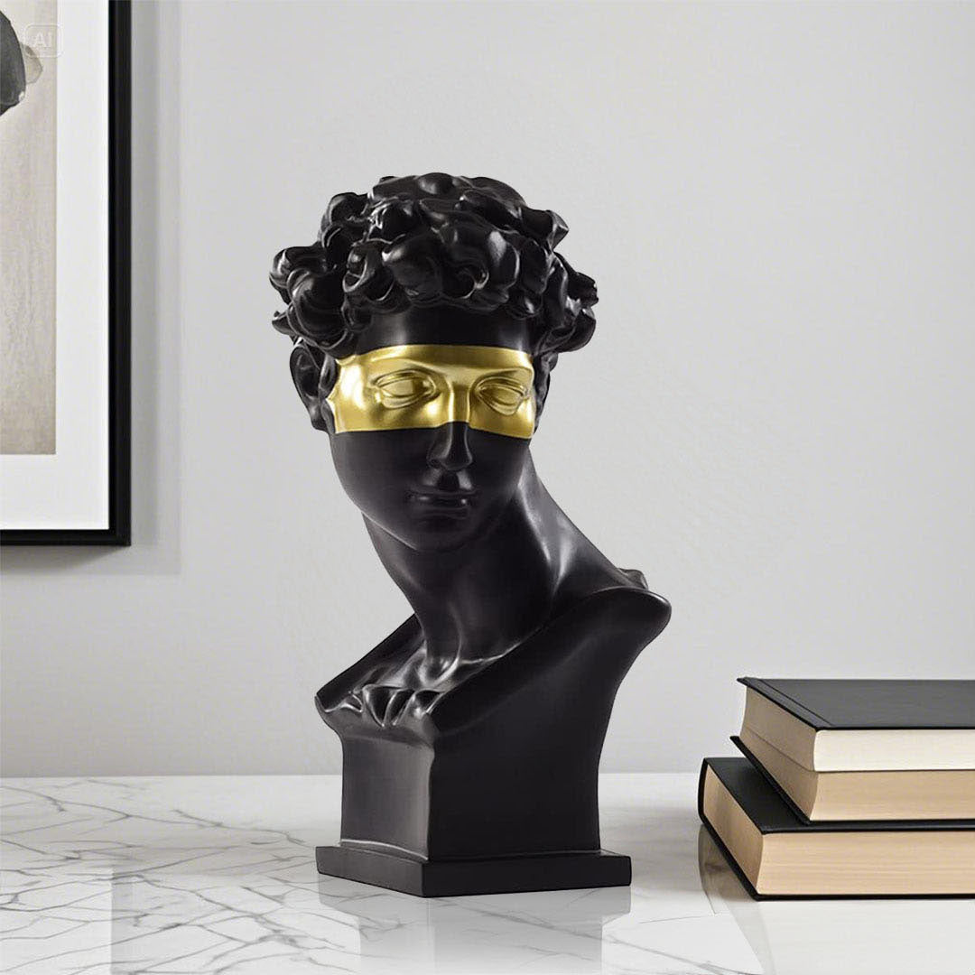 SOGA 56cm Black Resin Bust Sculpture Gold Masked Design Modern Art for Home Décor