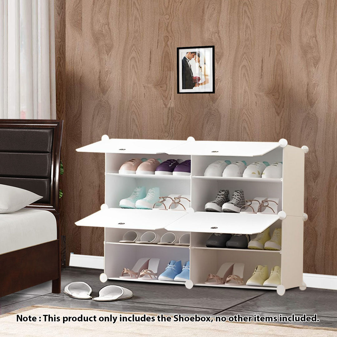 4 Tier 2 Column White Shoe Rack Organizer