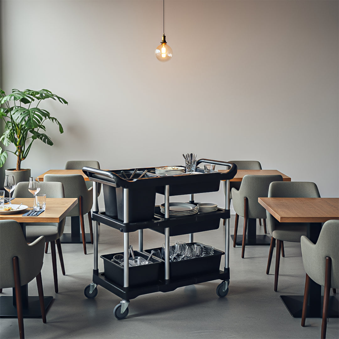 SOGA Black 3-Tier Kitchen Utility Trolley Cart with 5 Buckets