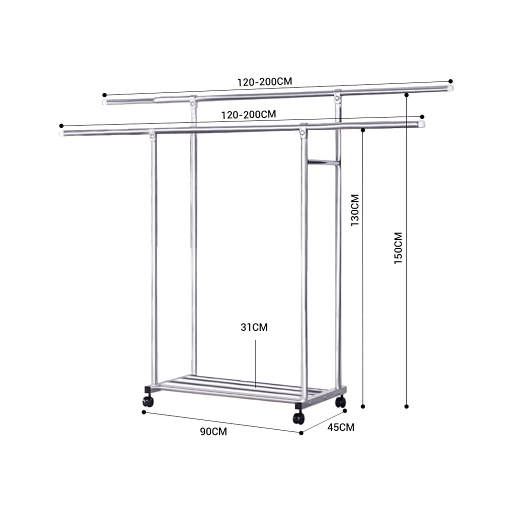 SOGA 120cm Stainless Steel Floor-Standing Clothes Rack - Durable and Space-Saving Laundry Organizer