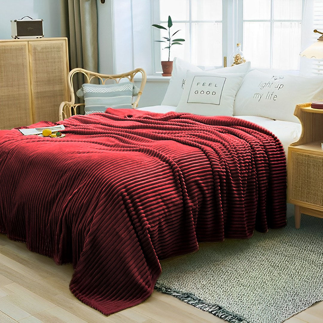 Burgundy Throw Blanket Warm Cozy Striped Pattern