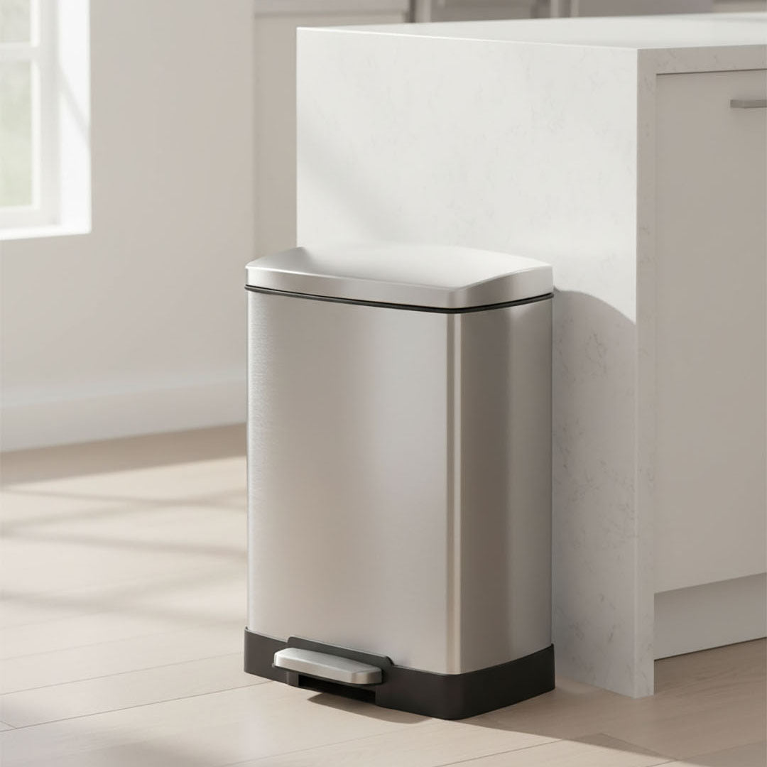 Rectangular 12L Stainless Steel Foot Pedal Recycling Bin for Garbage Silver