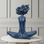 SOGA 59cm Blue Resin Sculpture Abstract Yoga Girl Design for Home Décor