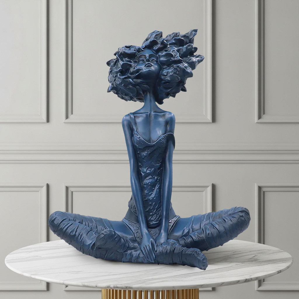 SOGA 59cm Blue Resin Sculpture Abstract Yoga Girl Design for Home Décor