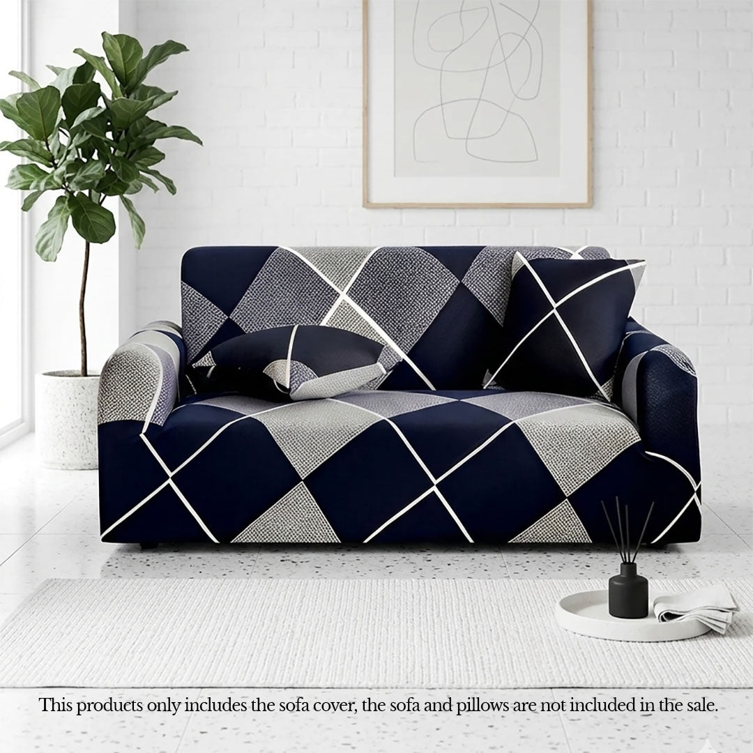 High Stretch 2-Seater Checkered Print Sofa Slipcover