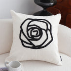 SOGA Embroidered Cushion 45cm White Black Rose Flower Pattern Decorative Throw Pillow