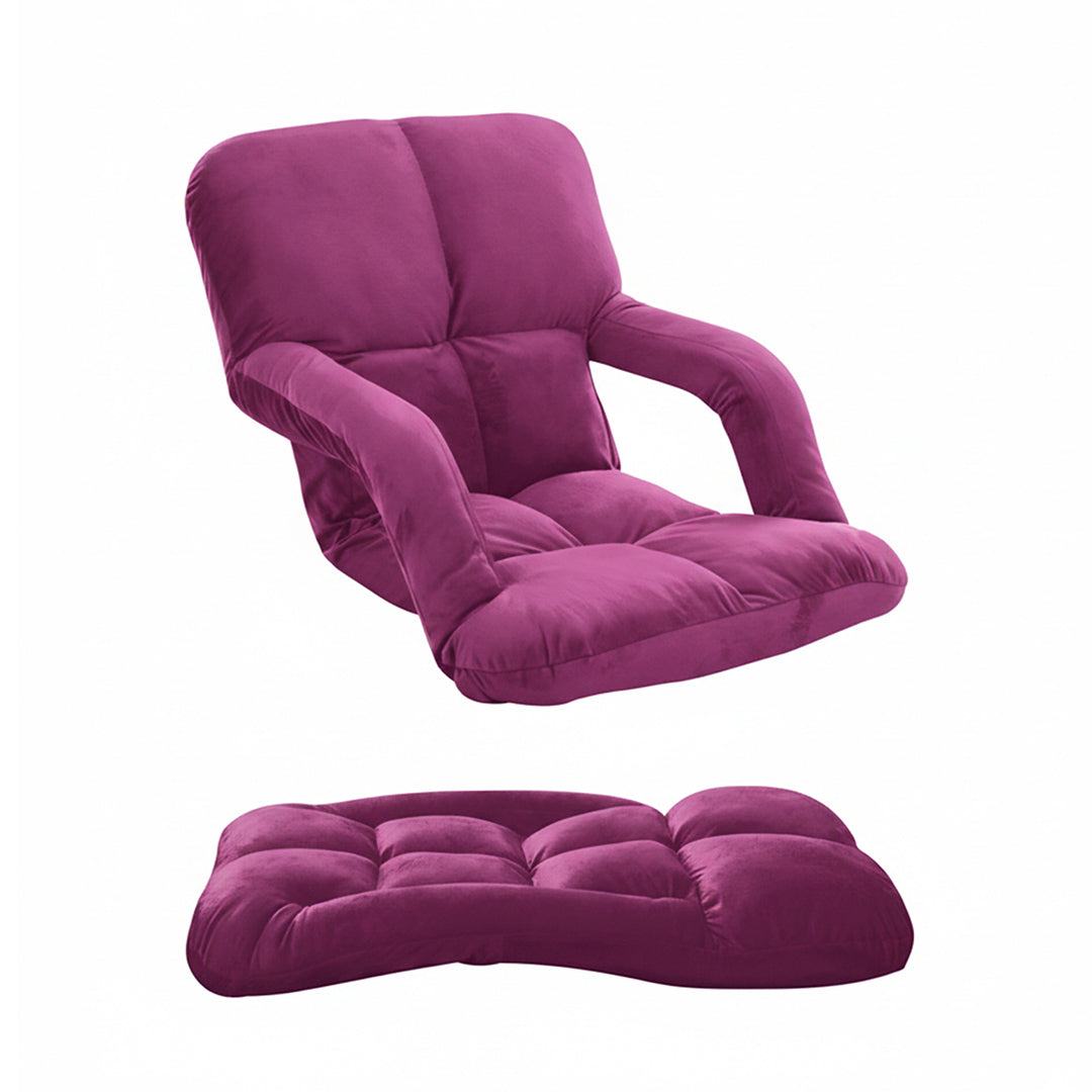Foldable Floor Recliner Lazy Chair with Armrest - Magenta