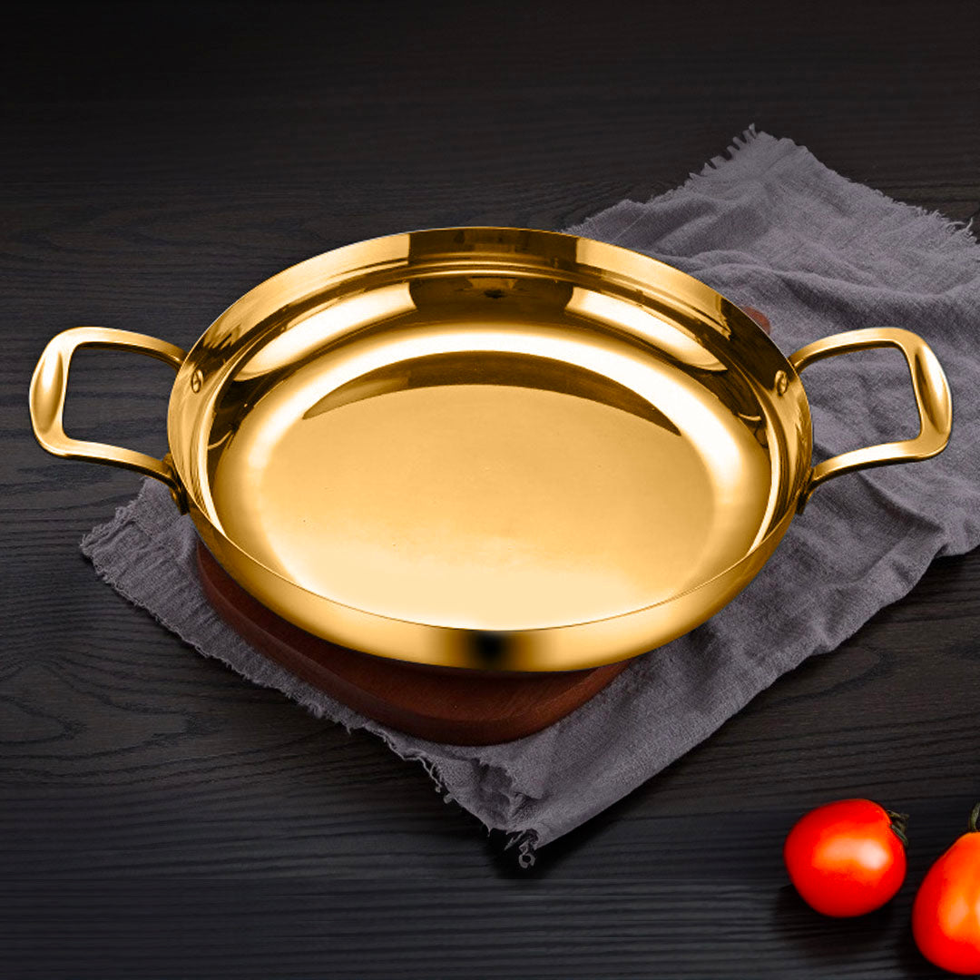 24cm Flat Base Seafood Dry Pot in Elegant Gold Color with Durable for Kitchen Essential