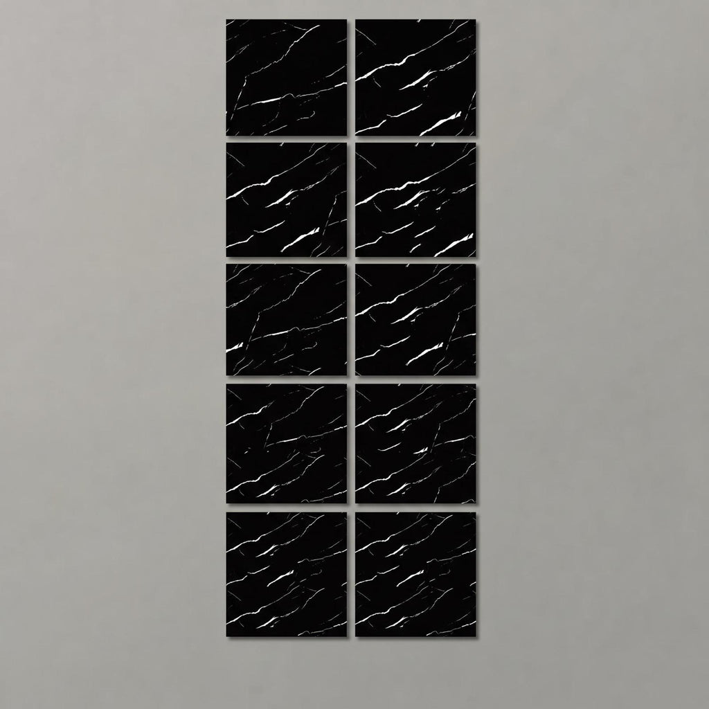 SOGA Peel & Stick Floor and Wall Tiles 60 x 60cm 10 Pack Black Faux Marble