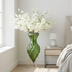 67cm Green Glass Floor Vase with 10pcs White Artificial Flower Set