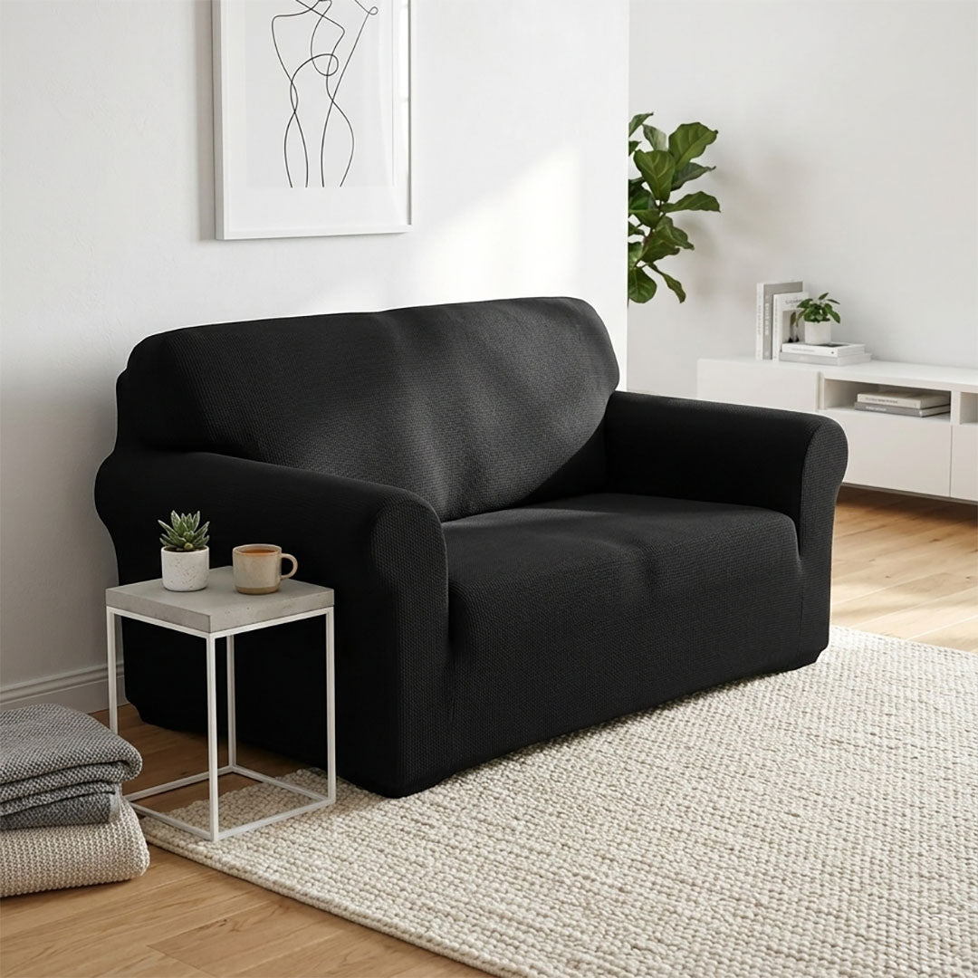 High Stretch 2-Seater Black Sofa Slipcover