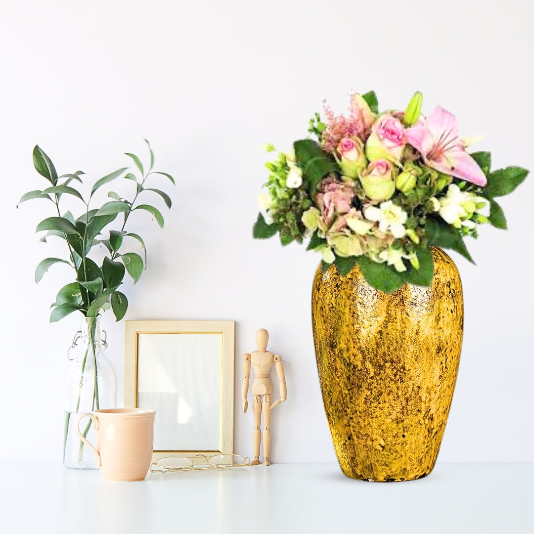 30x19cm Yellow Medium Ceramic Flower Vase Elegant Living Room Home Decor