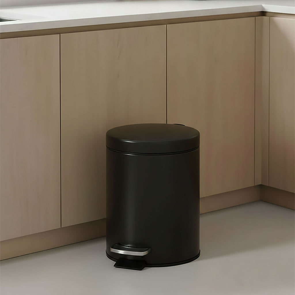 Foot Pedal Stainless Steel Trash Bin Round 12L Black