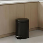 Foot Pedal Stainless Steel Trash Bin Round 12L Black