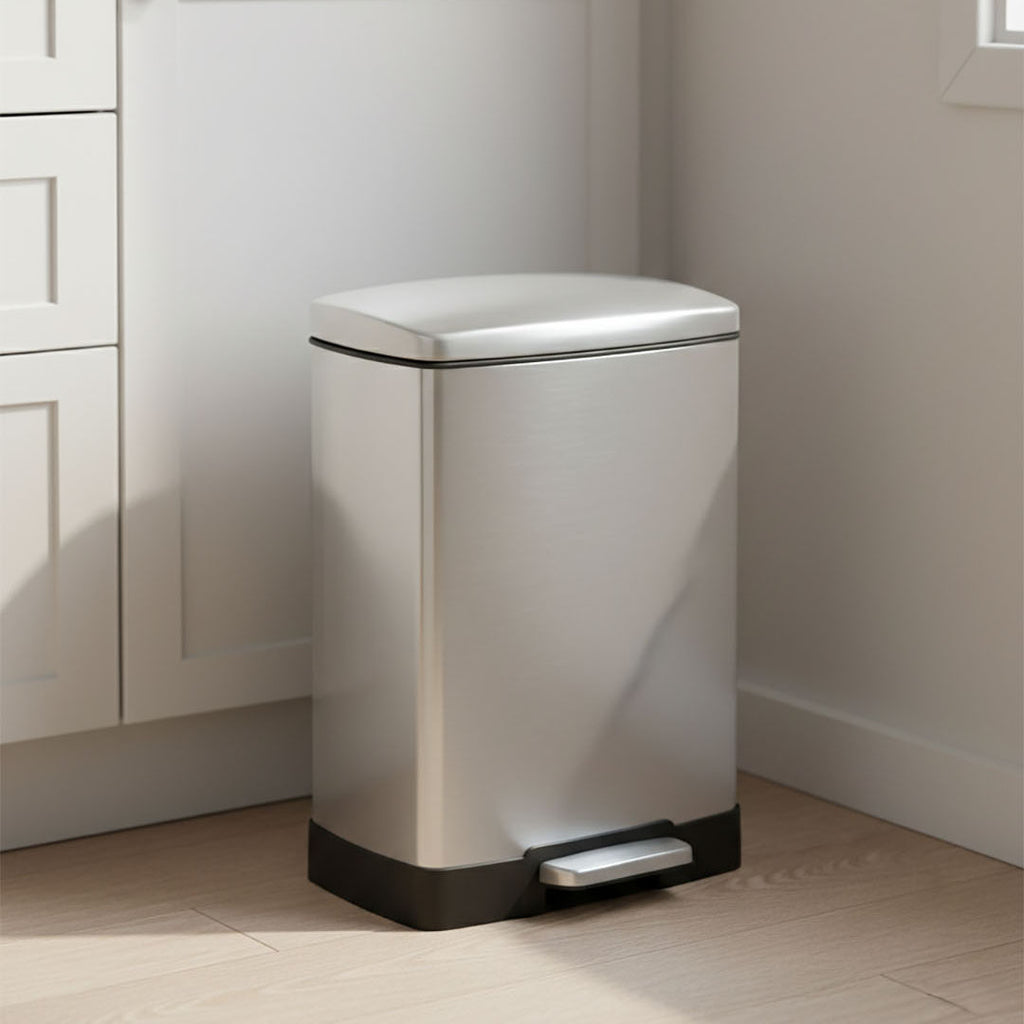 Rectangular 12L Stainless Steel Foot Pedal Recycling Bin for Garbage Silver