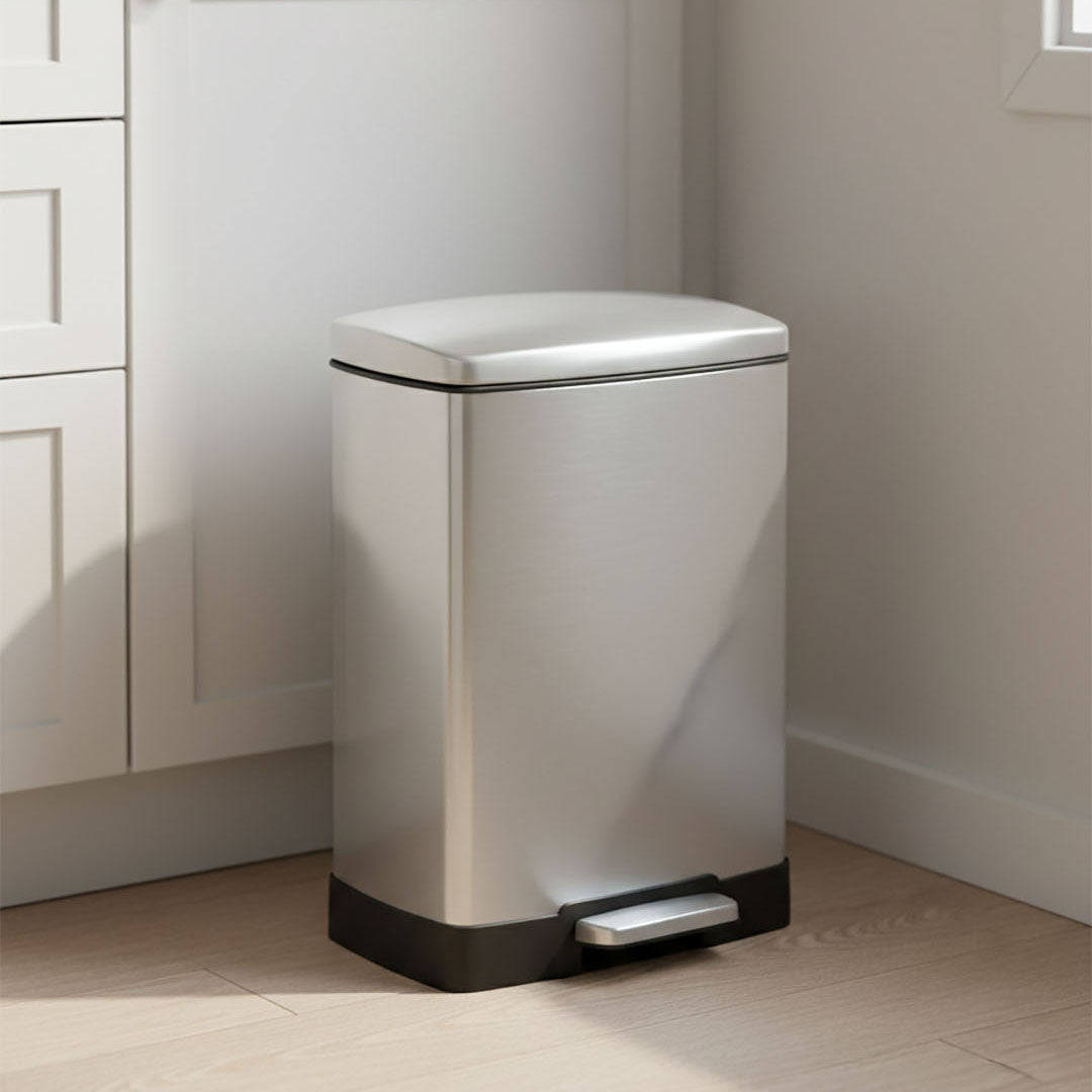 Rectangular 12L Stainless Steel Foot Pedal Recycling Bin for Garbage Silver