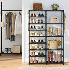 16-Shelf Tier Shoe Storage with Side Hooks Black