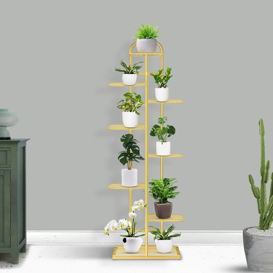 8 Tier Gold Metal Plant Flowerpot Display Rack
