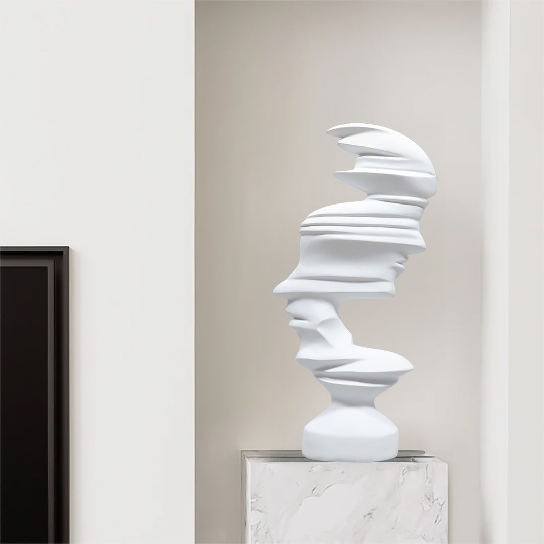 SOGA 44cm White Dual-Face Resin Sculpture Modern Abstract Art Accent for Home Décor