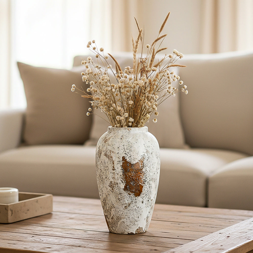 SOGA 30x19cm Gradient White Medium Ceramic Flower Vase Elegant Living Room Home Decor