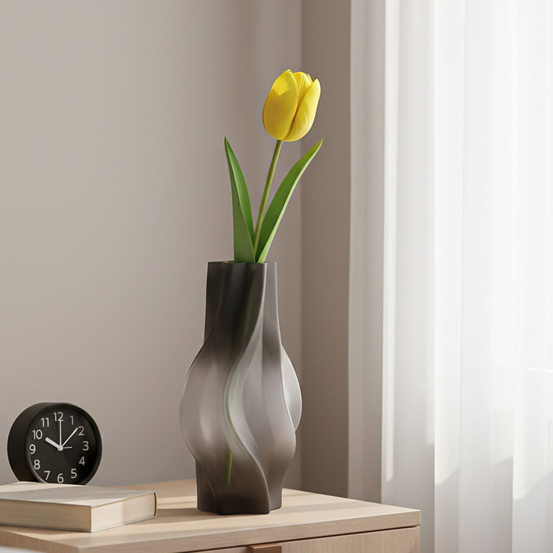 SOGA 33cm Glass Vase Grey with Beautiful glass Bubble Texture Art Vases