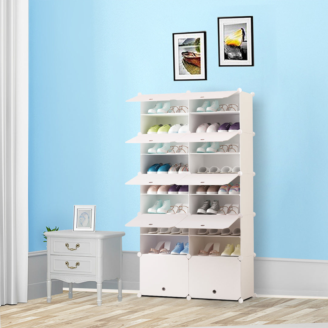 9 Tier 2 Column White Shoe Rack Organizer