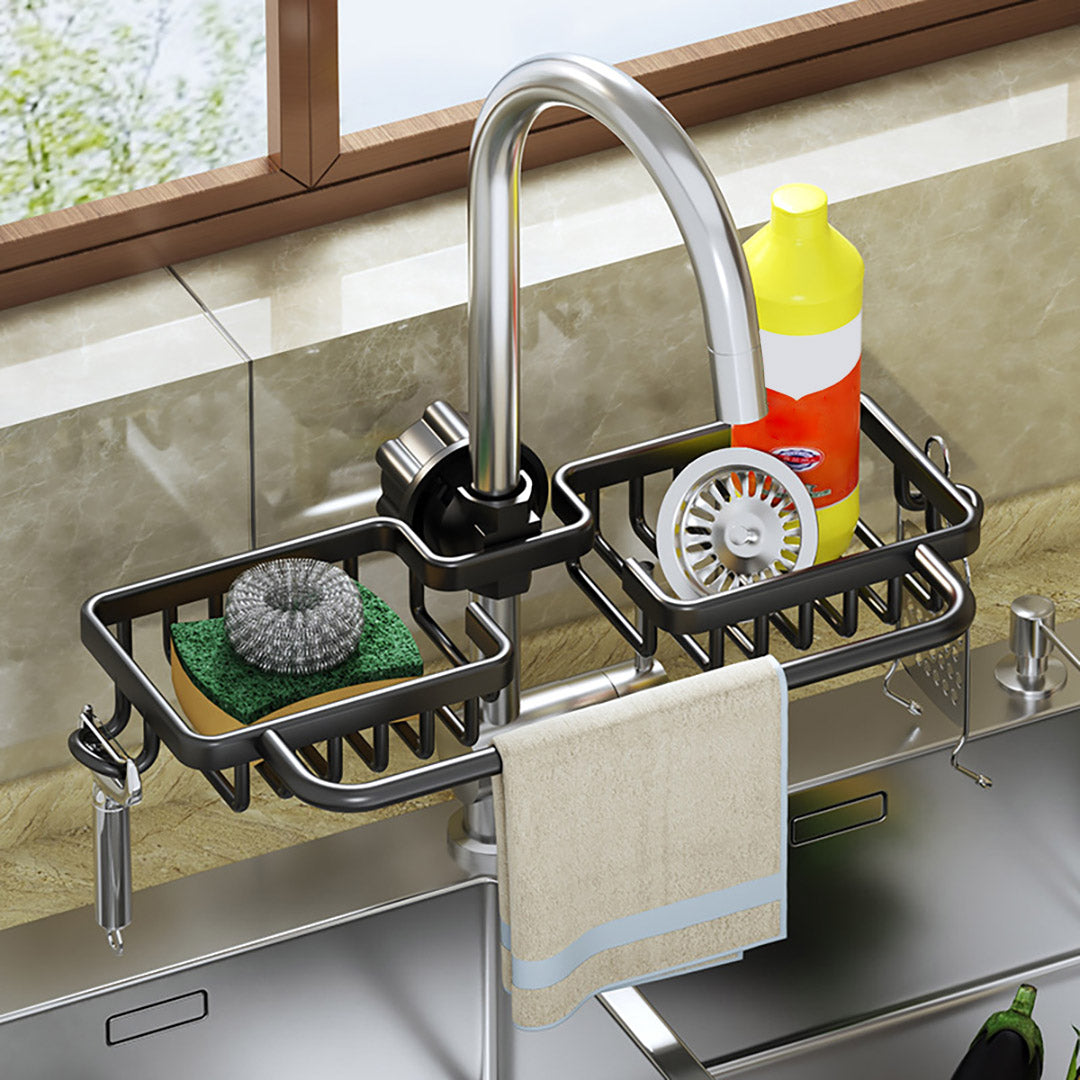 Black Kitchen Sink Faucet Organiser with Towel Bar Holder