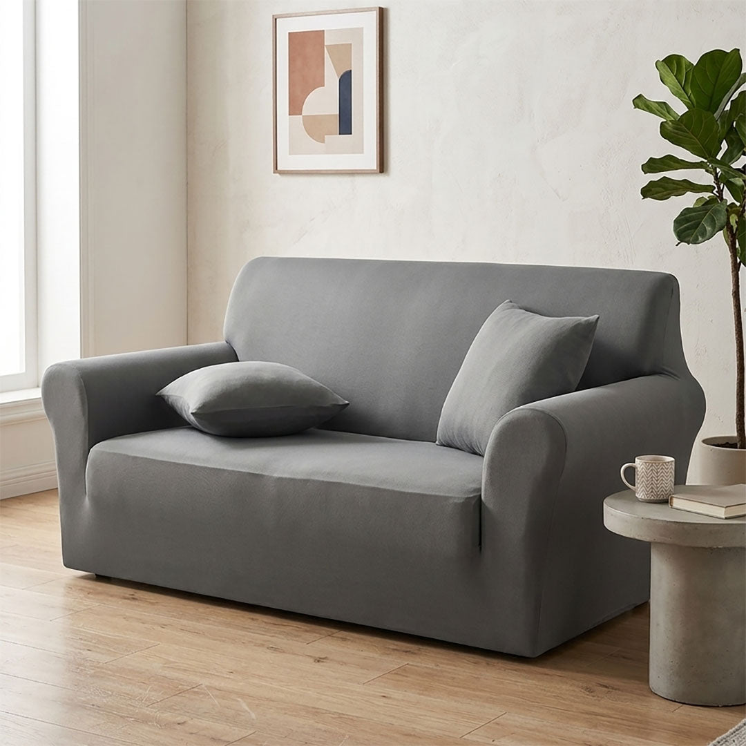 High Stretch 2-Seater Grey Sofa Slipcover